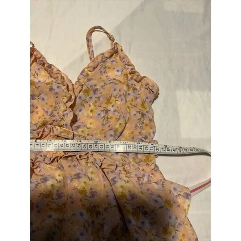 Iris Ruffled Spaghetti Adjustable Straps Light‎ Orange Floral Sz M